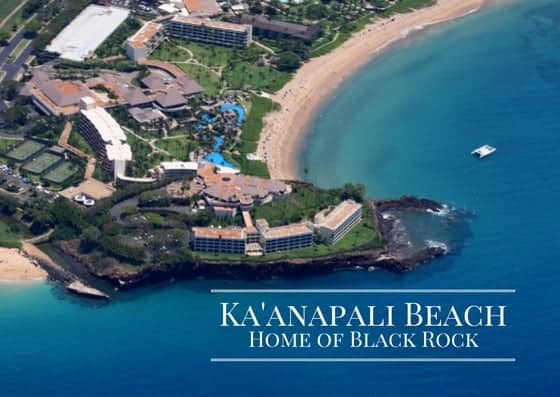 Kaanapali sand beach and black rock with Sheraton hotel